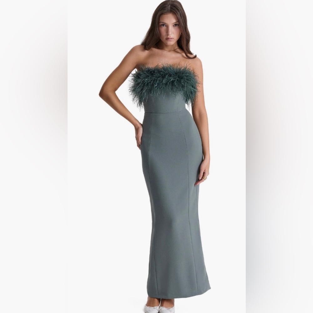 House of CB Green Feathered Maxi Dress